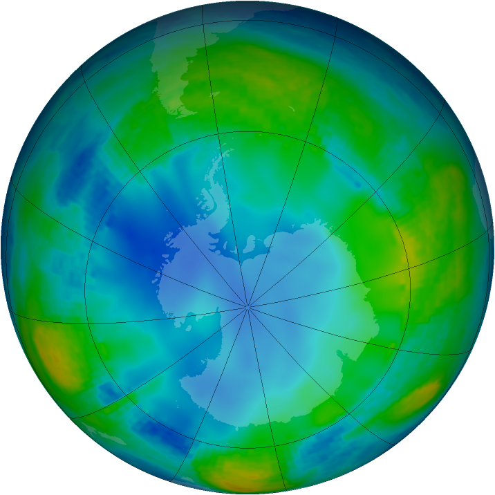 Antarctic ozone map for 07 June 2002